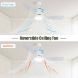 ZUN 54 Inch White ABS Ceiling Fan With 6 Speed Smart Remote Control Dimmable Reversible DC Motor For 36014381