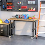 ZUN 47" Garage Work Bench with Wheels, Height Adjustable Legs, Bamboo Tabletop Workstation Tool Table 01358519