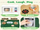 Green Kids Play Kitchen with Realistic Faucet & Ice Dispenser, Anti-Tipping Pretend Cooking Set for 02084260
