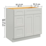 36 in. W x 21 in. D x 34.5 in. H in Shaker Dove Plywood Ready to Assemble Floor Vanity Sink Base T3210P282886