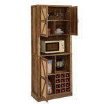 ZUN 76-Inch Tall Rustic Oak Color Farmhouse Kitchen Faux Rattan Wine Cabinet, Kitchen Bar Cabinet with W2702P183964