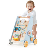 8-in-1 Blue Wooden Baby Walker - Acrylic Mirror Xylophone Shape Sorters, Engages 98458381