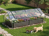 69 Inch 3-in-1 Mini Greenhouse with Raised Garden Bed Galvanized Steel Planter Box with Zippered 01960438