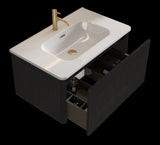 U057-Etna30W-308 Etna 30" Striped Brushed Black Oak Floating Bathroom Vanity with White Ceramic W1865P218039