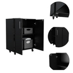 ZUN Double Door 27.5" Base Cabinet, With Casters, Two Interior Shelves and lock -Black B20092084