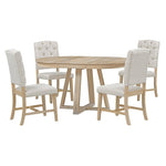 ZUN 5-Piece Retro Functional Set, Round Table with a 16"W Leaf and 4 Upholstered Chairs for 95277945