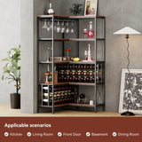 ZUN Corner Wine Rack Bar Cabinet Industrial Freestanding Floor Bar Cabinets for Liquor and Glasses WF325112AAB