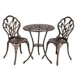 ZUN European Style Cast Aluminum Outdoor 3 Piece Tulip Bistro Set of Table and Chairs Bronze 34364651