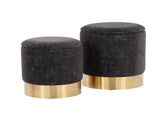 Contemporary Nesting Ottoman Set in Gold Metal and Black Fabric B202P223730