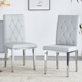 ZUN 2 piece dining chairs.Light gray provides a modern feel, while the checkered buckle design has a W1151132028