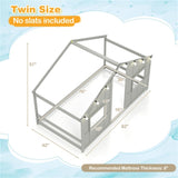 Twin-Size Kids House Gray Floor Bed- 82"x42"x51" Size, LED Light Strip for Cozy 32100376