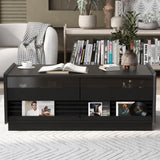 U-Can Modern Rectangle Coffee Table 4 Drawers and 2 Display Shelves, 47.2" Wood Coffee Table N724P286421B