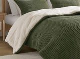 3 Pieces King/Cal King Waffle Knit Chenille Comforter Set,Olive B035P381298