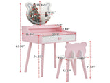 Kids Vanity Table and Chair Set, Girls Vanity with Mirror & 3-Color LED Lights, 1 Large Drawer & 11882332