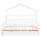 Wooden Full Size House Bed with 2 Drawers,Kids Bed with Storage Shelf, White WF308873AAK