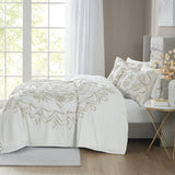 3 Piece Tufted Cotton Chenille Coverlet Set Ivory/Taupe Full/Queen B03597575