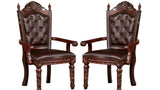 Traditional 2pcs Arm Chairs Brown Cherry Solid wood Dark Brown Leatherette Seats Tufted Back Formal B011P234704