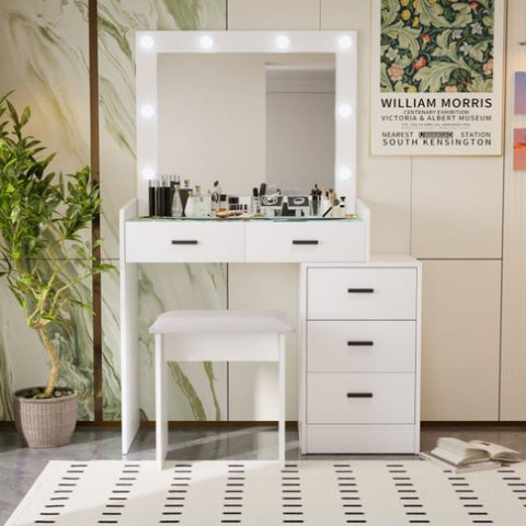 ZUN White color adjustable dressing table with 4 drawers W2139P179897