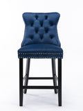 Contemporary Velvet Upholstered Barstools with Button Tufted Decoration and Wooden Legs, and Chrome W1143P177249