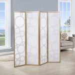 ZUN Arvada 4-Panel Wood Room Divider with Circle Pattern, Gold T2574P165156