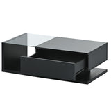 ON-TREND Modern Coffee Table with Tempered Glass, Wooden Cocktail Table with WF303936AAB