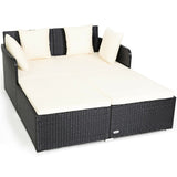 White Outdoor Rattan Daybed with Upholstered Cushions 87294660