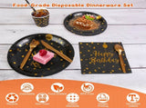 201PCS Black Gold Birthday Party Supplies For 25 Guests Happy Birthday Disposable Dinnerware Set 83891803