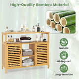 Bamboo Bathroom Cabinet with 2 Enclosed Spaces - 39"x13.5"x8" Open Shelf, 9" Inner Cabinet Shelf 12321296