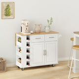 ZUN Multi-Functional Kitchen Island Cart with 2 Door Cabinet and Two Drawers,Spice Rack, Towel Holder, 70998912