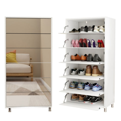 ZUN Mirror Shoe Cabinet With 6 Flip Drawers, Mirror Shoe Rack Organizer Store Ample Shoes, Mirror Shoe W760P206372