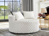 Malna Plush 3D Upholstered Barrel Accent Chair with Wheels, Off-white T2574P221267