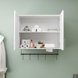 Bathroom Wall Cabinet with Adjustable Shelf, Towel Bar, 5 Hooks, Over The Toilet Storage Cabinet for W331P281277