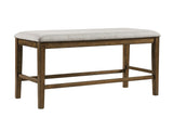 Wooden Frame Counter Height Bench Light Oak Finish Mindy Veneer Gray Textured Fabric Upholstery B01146345