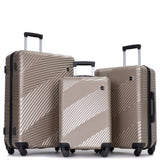 ZUN 3 Piece Luggage Sets PC+ABS Lightweight Suitcase with Two Hooks, Spinner Wheels, Gold W284125246