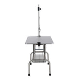 ZUN 46" Folding Dog Pet Grooming Table Stainless Steel Frame Rubber Mat on Board with Adjustable Arm and 99480162