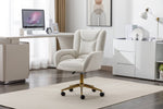 ZUN 005-Velvet Fabric 360 Swivel Home Office Chair With Gold Metal Base And Universal Wheels,Ivory 00123487