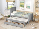 Twin Size Platform Bed with Trundle and Drawers, Gray WF298815AAE