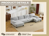 U-Shaped Sectional Sofa with 2 Short Chaise Lounges, 4 Seater Indoor Chenille Fabric Combination 30997192