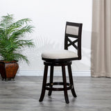 24" Counter Height X-Back Swivel Stool, Espresso Finish, Beige Fabric Seat B04660712