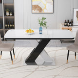 Modern Square Dining Table, Stretchable, White Table TopMDF X-Shape Black and White Color Table Leg W757P242760