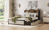 ZUN Metal Full Size Platform Bed With 4 Drawers, Upholstered Headboard and Footboard, Sockets and USB WF321762AAA