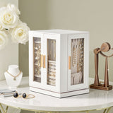 360&deg Rotating Jewelry Box with 5 Drawers - White Cabinet & Pink Velvet Storage 07488518