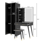 ZUN Makeup Vanity Table Slim Armoire Wardrobe Set, Dressing Table with LED Mirror Power Outlets 90566716