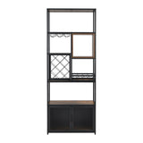 ZUN 82.7" Industrial Tall Black Bar Wine Rack Cabinet with Glass Holder Wood Home Bar Cabinet 05677437