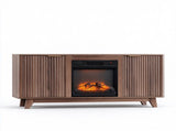 Fireplace TV Cabinet, Walnut Cabinet with Gold Handles, 147.5*34.5*64.5cm, Embossed MDF with 97795670