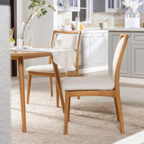 Scandi Upholstered Natural Light Brown Wood Dining Chair, Set of 2, White Pepper Stain Resistant B2719P238261