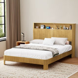 Full Extra Long Size bed frame with storage headboard, built-in charging station, wavy 88131046