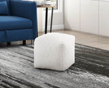 Modern Square Pouf Off-White Faux Fur Fabric Upholstered Ottoman, Footstool, Non-Slip Floor Pouf, B011P251655