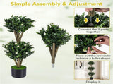 51" Artificial Boxwood Topiary Tree with 59 Flowers, Realistic Faux Evergreen Plant - White 33007501