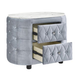 1pc Gray Nightstand Upholstery Fabric Marble Top Two Storage Drawers Wooden Bedroom Furniture Oval B2741P318960
